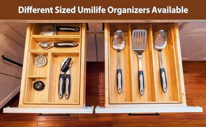 Umilife Drawer Organizer Storage Boxes, 2.5" High Bamboo Drawer Dividers, 5 Rearrangeable Bins for Kitchen, Office Desktop, Clothing, Makeup, vanity, Jewelry - size: 15 x 13 x 2.5" (5 Boxes)