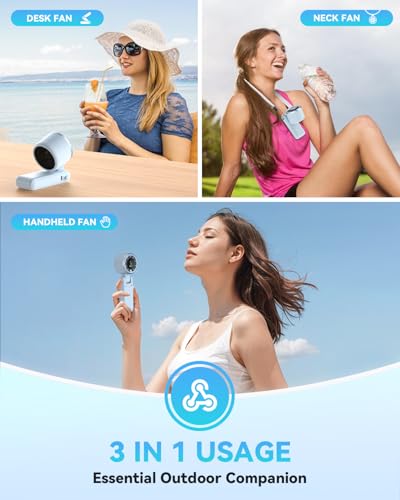 PlayHot Portable Handheld Turbo Fan, 5-Speed Personal Fan, USB-C Rechargeable Fan Up to 12 Hours, 3 IN 1 Hand Fan with Air Turbo Tech Cooling, Travel Fan for Cruise, Beach, Gifts for Women (Blue) - color: Blue