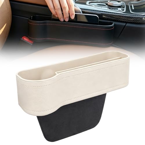 Car Seat Gap Filler Organizer, Automotive Front Seat Storage with Car Cup Holder, Multifunctional Car Seat Organizer, Sunglasses, Auto Console Side Storage Box (Beige, Right Side) - color: Beige, size: Right side