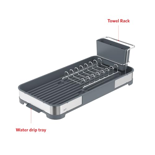 Glad Stainless Steel Dish Drying Rack - Small Space Saving Dish Drainer with Removable Cutlery Holder, Drain Spout, and Towel Bar - Rust-Resistant Metal Rack for Kitchen Countertops, (8”W x 17.5”L) - size: Compact