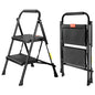 Valeo 2 Step Ladder, 2 Step Ladder for Adults with with Safe-Lock Design, Wide Anti-Slip Pedal, 500lbs Sturdy Steel Ladder, Step Stool Foldable with Cushioned Handle,Black - style: 2 Step Ladder