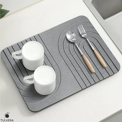 Stone Dish Drying Mat for Kitchen Counter – Diatomaceous Earth Drying Mat | Fast-Absorbing, Minimalist Design, Durable Diatomite | Non-Slip, Heat Resistant, Easy-to-Clean | USA Brand | 15.7”x11.8”
