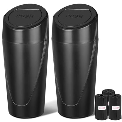 Car Trash Can, 2 Packs Mini Car Garbage Can Cup Holder with Lid | Leakproof Car Trash Bin with 60 Trash Bags, Vehicle Front Back Seat Organizers and Storage for Car, Home, Office, Black - color: Black