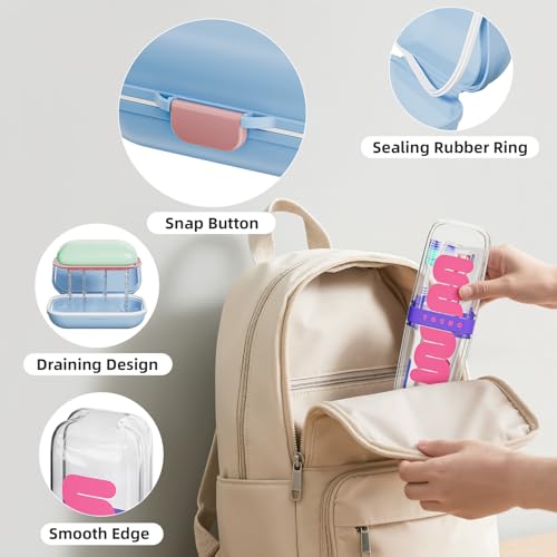 VITVITI Travel Soap Case Container, Portable Toothbrush Travel Case Dish Tray, 7.88 Inch Toothpaste Traveling Toothbrush Holder Set with Cover for Trip/Bathroom/Camping, Purple - color: Purple