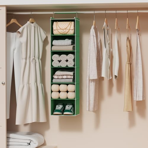 MAX Houser 6-Shelf Hanging Closet Organizer, Hanging Storage Shelves with 2 Sturdy Hooks Space-Saving for Bedroom, Foldable (Green) - color: Green