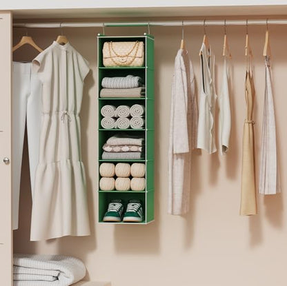 MAX Houser 6-Shelf Hanging Closet Organizer, Hanging Storage Shelves with 2 Sturdy Hooks Space-Saving for Bedroom, Foldable (Green) - color: Green