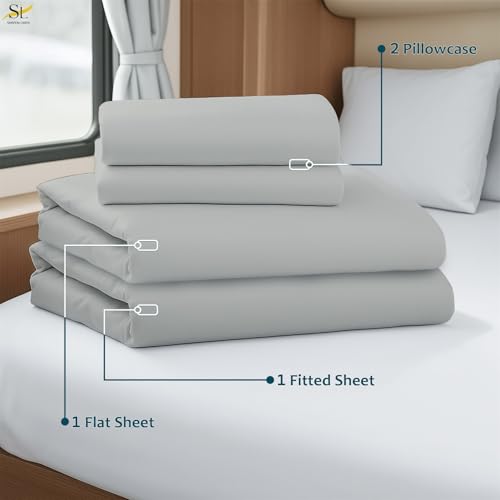 Shreem Linen Luxury 4 Piece Microfiber RV Sheet Set, Deep Pocket Fits Up to 10 inch, Soft, Wrinkle-Resistant, Camper, Travel Trailer Bedding, Camper Queen 60x80, Light Grey - color: Light Grey, size: Camper Queen - 60x80
