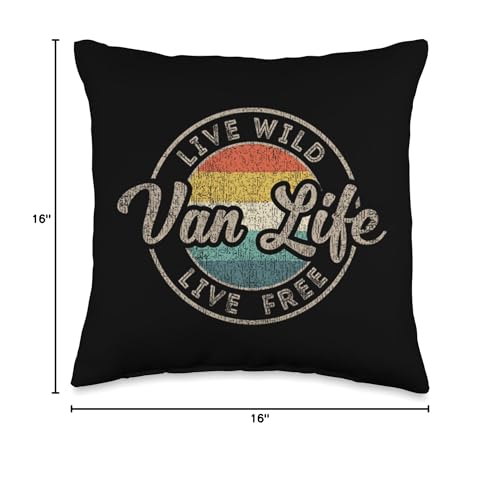 Retro Van Life Gift Vintage Van Dwellers Nomads Van Life Throw Pillow - size: 16x16