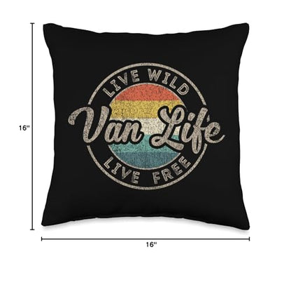 Retro Van Life Gift Vintage Van Dwellers Nomads Van Life Throw Pillow - size: 16x16