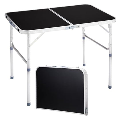 3.0 Ft Folding Portable Camping Table with Adjustable Height Legs, RV Dining Tables, Grill, DJ, BBQ, Dining, Picnic, Cooking, Beach, Garden, Black - color: Black, size: 3 FT