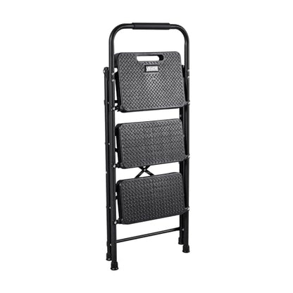 VEVOR 3 Step Ladder, Folding Step Stool with Wide Anti-Slip Pedal and Comfort Handgrip, Lightweight 600 lbs Capacity Portable Steel Ladder, Multi-Use for Kitchen, Home, Household and Office, Black - size: 18.3 x 28.7 x 40.7 in(Expanded)