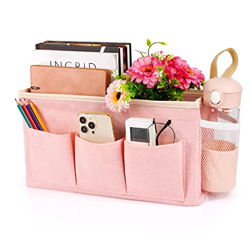 Lilithye Bedside Caddy Bedside Organizer Bedside Storage Caddy with Fixed Straps and Water Bottle Holder for Home College Dorm Bunk Bed Hospital Bed Crib Bed Rails (Pink) - color: Pink