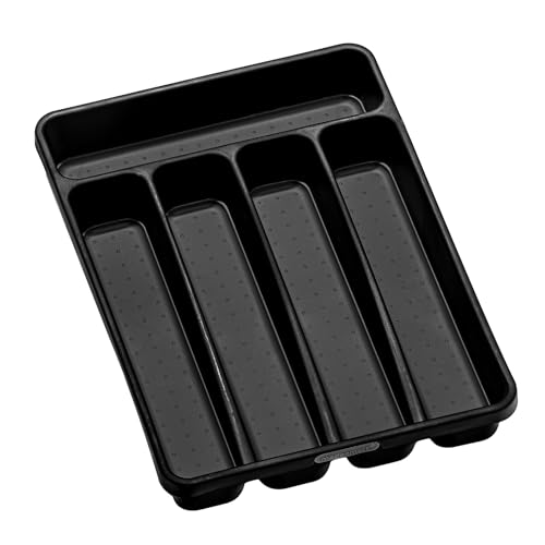madesmart Small Silverware Tray, Compact 5 Compartment Flatware Organizer for Forks, Knives & Spoons, Non Slip, Soft Grip Lining, Fits Small Drawers, Carbon - color: Carbon