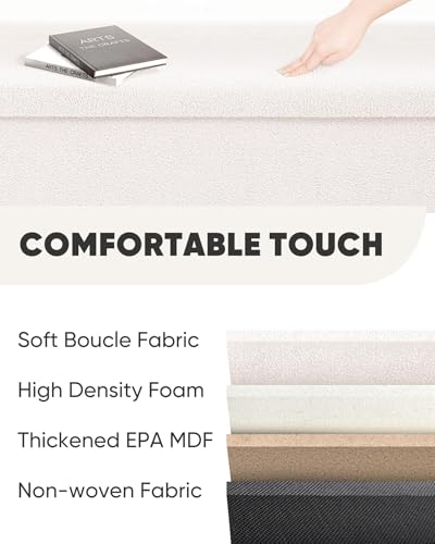 B FSOBEIIALEO Small Storage Ottoman Cube Sherpa Ottomans Foot Rest, Foldable Boucle Ottoman Bench, Faux Teddy Fur, Cream White 43.3"x15"x15" - color: White, size: 43.3"x15"x15"