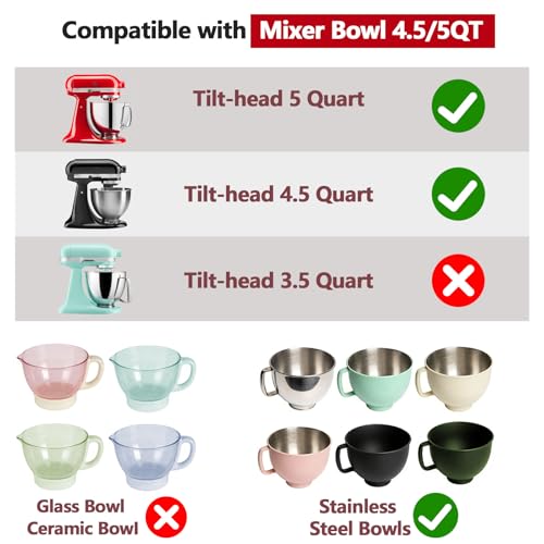 Silicone Bowl Liner for KitchenAid Mixer 4.5/5QT, Collapsible Mixing Bowl Insert with Airtight Lid, Food Grade Silicone KitchenAid Stand Mixer Bowl Liner, Heat Resistant, Dishwasher Safe, 1 Pack (Red)
