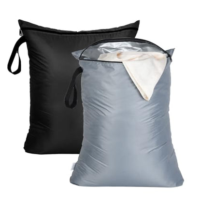 OTraki 2PCS Large Wet Bag 20x24 inch Waterproof Bag for Swimsuit Reusable Wet Dry Bag With Portable Handle Wet Clothes Storage Gym Bag for Beach Pool Drying do not exceed 176℉ Black & Grey - size: 20 x 24 inch
