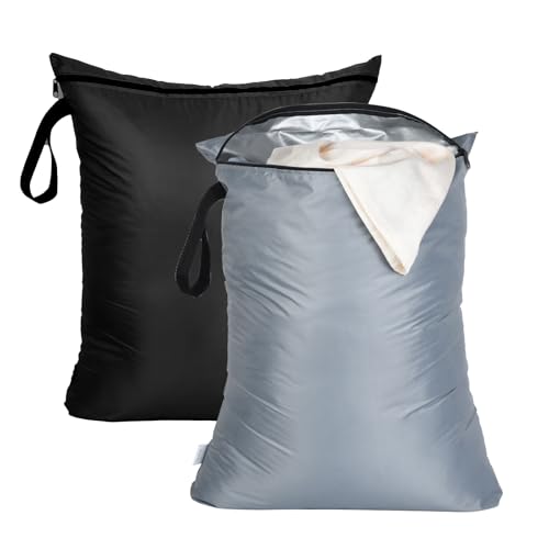 OTraki 2PCS Large Wet Bag 20x24 inch Waterproof Bag for Swimsuit Reusable Wet Dry Bag With Portable Handle Wet Clothes Storage Gym Bag for Beach Pool Drying do not exceed 176℉ Black & Grey - size: 20 x 24 inch