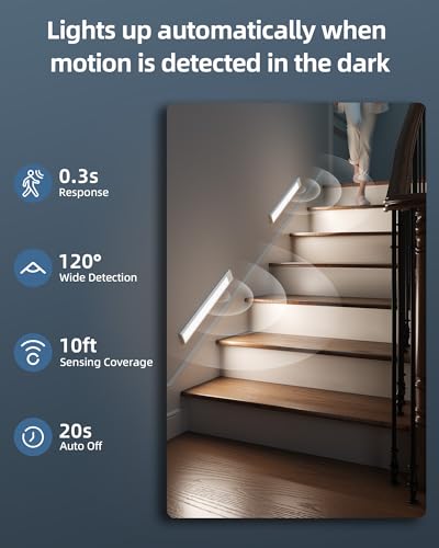 Under Cabinet Lights, Motion Sensor Light Indoor, Wireless Closet Lights, 3500mAh Rechargeable, Magnetic, 5 Levels Dimmable, Under Counter Lights for Kitchen (2 Pack) - size: 14.5inch