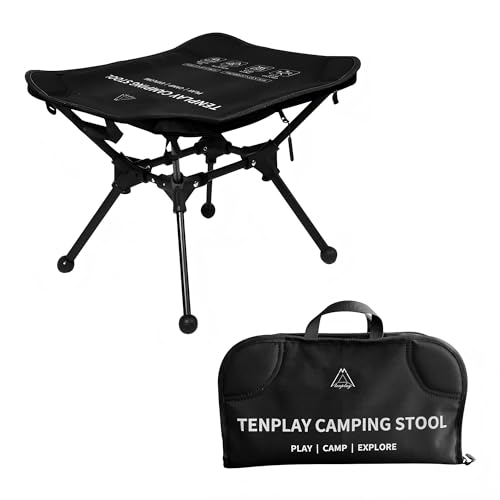 TENPLAY Portable Camping Stools for Adults Heavy Duty,Holds Up to 330lbs,18 Inch Oversized Folding Stools with All-in-One Seat & Carry Bag Design for Camping Outdoor Beach Travel Hiking Fishing Black