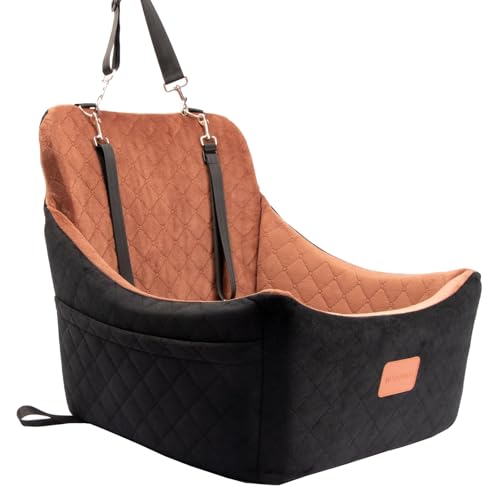 WOOAIDAGG Dog Car Seat for Medium Sized Dog,Pet Travel Car Bed with Seat Belt Channle,Fully Detachable and Washable Car Dog Seat with Adjustable Straps,3 Straps Easy to Install (Black/Brown) - color: Black/Brown