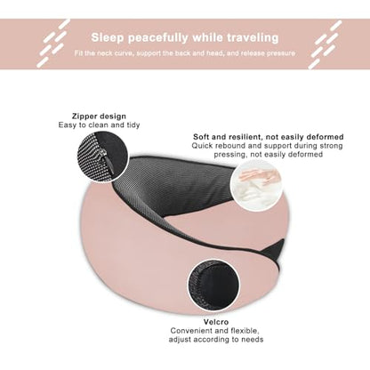 Cloud Sleep Travel Pillow｜360° Adjustable Neck Pillow for Airplane & Office｜NASA Memory Foam｜Free Eye Mask & Earplugs (Pink) - color: Pink