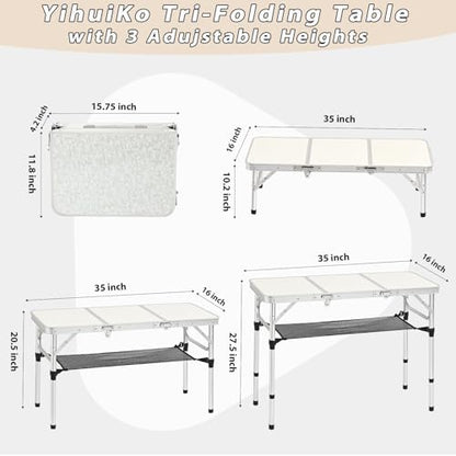 YihuiKo 3ft Aluminum Folding Picnic Table - Lightweight & Portable Outdoor Table with Adjustable Height, Storage Net for Camping, Backyard, RV Trips - size: 35" x 16" x 27.5"