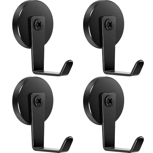 Neosmuk Magnetic Hooks,170lb Heavy Duty Magnet Wreath Hanger,Steel-Tube Base,No-Drill Door Hook, L-Cruise Cabin Door Hook,Black,4 Pack - color: Black, size: 4P