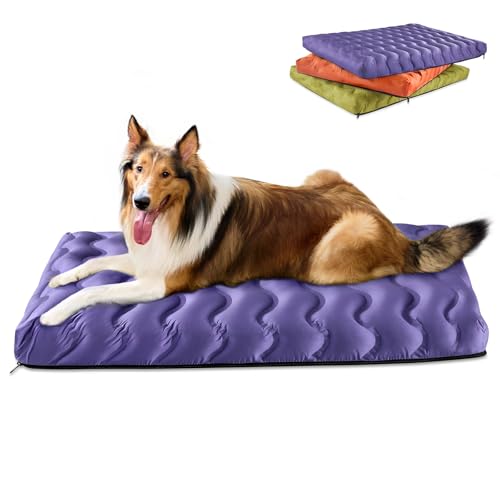 Washable Dog Bed, Cooling Dog Crate Bed Mat with Memory Foam, Water-Resistant Outdoor Dog Bed for Large Medium Small Dogs - color: purple, size: 36"L x 27"W x 3"Th