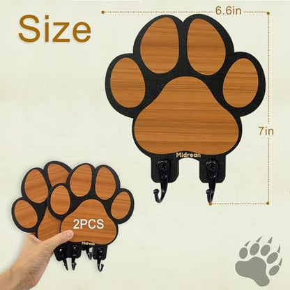2pcs Dog Leash Holder for Wall Mount Hanger Hook,Farmhouse Wooden Dog Paws Key Rack Accessories for Rustic Home Decor - size: Single