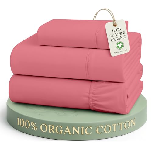 LANE LINEN Twin Sheet Set 100% Organic Cotton 3pc Percale - Mineral Red | Twin Sheets In GOTS Certified Organic Cotton Percale - All-Season Comfort, For Dorm & Guest Rooms, Crisp Hotel-Style Feel - color: Mineral Red, size: Twin