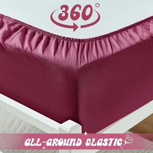VACVELT Cot Fitted Sheet, 31 x 75 Inch Burgundy Cot Sheets, Ultra Soft and Breathable Microfiber Bed Cover Snug Fit for Narrow Twin/RV Bunk/Camper Bunk/Guest Beds/Trifold Mattress - color: Burgundy