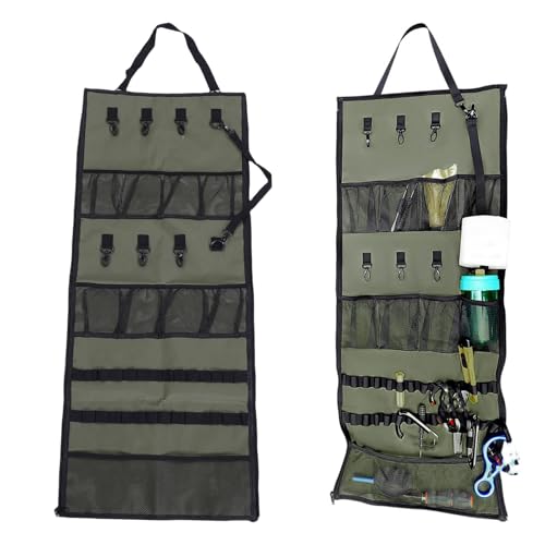 ciciglow Camping Hanging Organizer, Tent Organizer for Inside with Campsite Storage Straps & Mesh Pockets & Hanging Hooks for Camping, RV, Picnic, Green