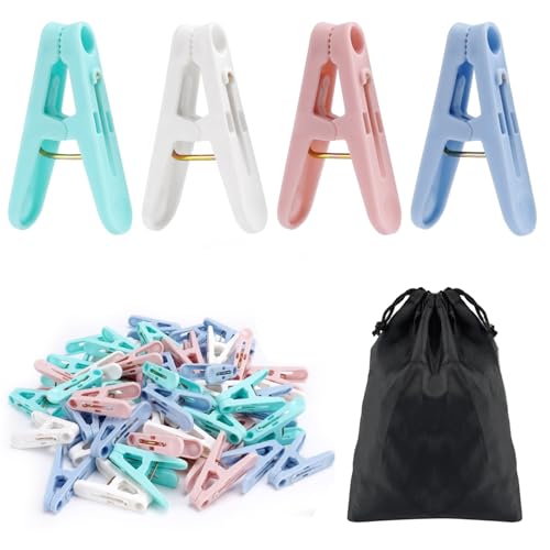 56 Pcs Colorful Clothespins, 4 Colors Spring Clips (2 Inch) Small Clothes Pin with Black Storage Bag - for Laundry, Drying Clothes, Home Use - color: 4 Colors 56pcs