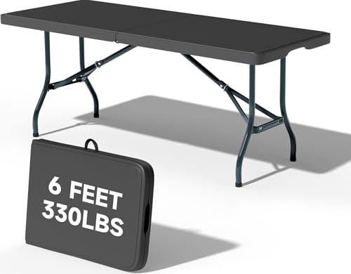 6 Foot Folding Table Black, Sturdy 330LBS Capacity, Reinforced Steel Legs, Foldable with Safety Lock, Portable for Parties, Picnics, Camping, 1 Pack - color: Black, size: 6FT-1 PACK, style: Standard