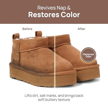FORTIVO Suede Cleaning Kit Compatible for UGG Footwear - Sheepskin & Suede Gentle Cleaner and Conditioner, Protector Spray, Odor Remover, Suede Stain Nap Eraser, Dual Brush Set for UGG Shoes