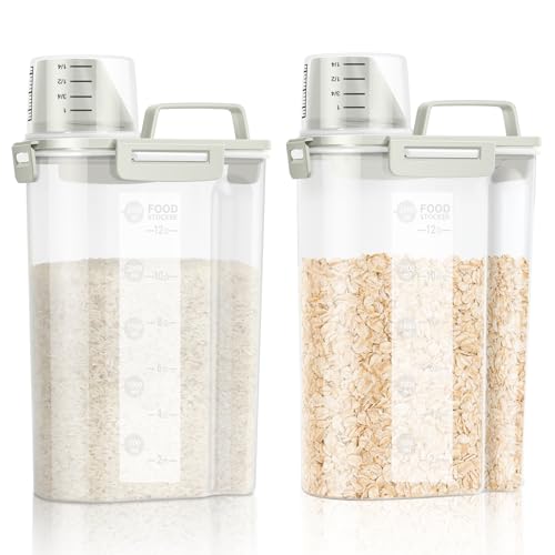 LEAWALK Airtight Rice Storage Container, Cereal Dry Food Flour and Sugar Bin, Dog Cat Food Dispenser with Measuring Cup, BPA Free Clear Plastic Kitchen (White x 2, 3L-2pack) - color: White x 2, size: 3L-2pack