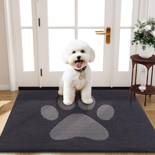 Buganda Dog Door Mat for Muddy Paws, Absorbent Dirt Trapper Non Slip Indoor Doormats, Washable Low-Profile Mat for Mud Dogs, Entryway Carpet for Inside Floor (40x32 Inches, Dark Grey) - color: Dark Grey, size: 40.0"l X 32.0"w X 0.6"th