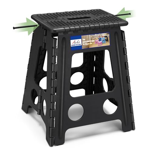 ACKO Folding Step Stool Foldable 16 Inch Stools for Adults and Kids, Plastic Stools Tall 400 lbs Capacity, Collapsible Stool for Kitchen Stepping Foot Stool with Handle, Dot Black,1 PC - color: Dot Black, size: 16 Inch