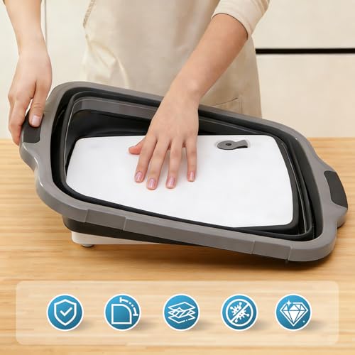 2-Pack Collapsible 3-in-1 BBQ Prep Tub with Locking Lid | Folding Cutting Board, Marinating & Washing Container, Locking Lid for Easy Storage - Kitchen & BBQ Must-Have