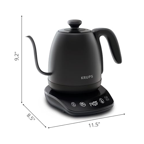 KRUPS Gooseneck Electric Kettle: 1L Stainless Steel, 1350W Fast Boiling, Boils 1 Cup in 80 Seconds, Temperature Control with 8 Presets, 60-Min Keep Warm, Precision Pour for Coffee and Tea - style: Gooseneck Kettle
