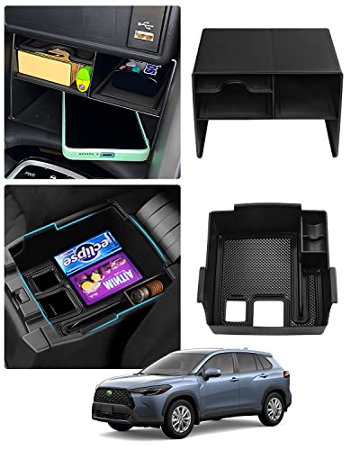 Karltys 2PCS Center Console Organizer Tray for Toyota Corolla Cross 2022-2025 L/Hybrid S, Armrest Storage Box & Middle Console Insert with Non-Slip Mats, Not for Qi Wireless Charger - size: 2PCS