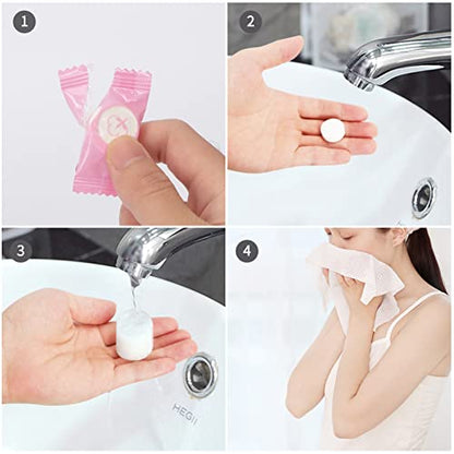 Classycoo Compressed Towel 100 PCS Mini Tablets Disposable Portable Face Towel Cotton Coin Tissue Eco-Friendly for Travel, Camping, Hiking, Sport, Beauty, Home Hand Cloths, Outdoor Activities Pink - size: 1 Count (Pack of 100), style: Large (Pink)