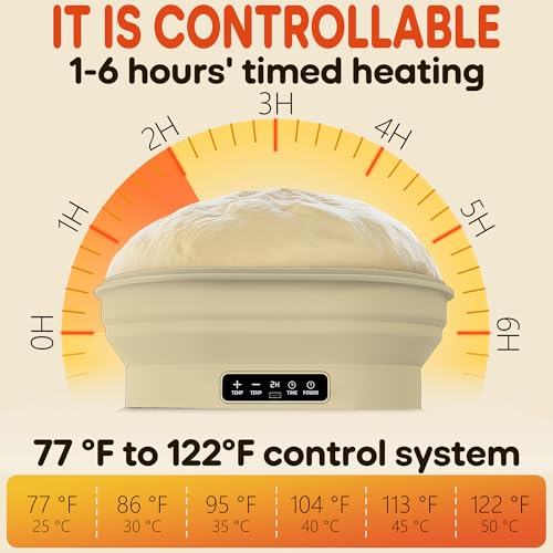 Upgraded Electric Heated Silicone Dough Proofing Box with Reliable Timer & Precise Temp Control - Fast Fermentation Collapsible Proofer Bowl(2L,Oval) - color: elliptical-1, size: 9in