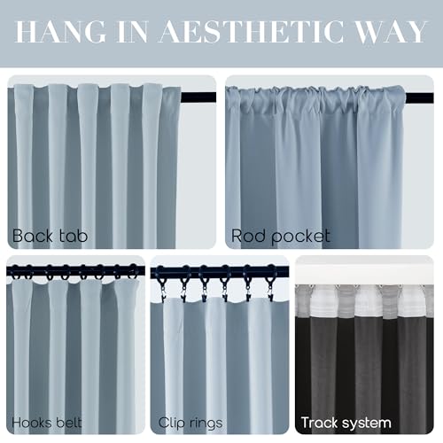 SHINELAND Light Blue Black Out Curtains 72 Inch Long, Thermal Insulated Room Darkening Pleated Drapes for Bedroom Living Room - color: Light Blue, size: 52"W x 72"L (Pack of 2)