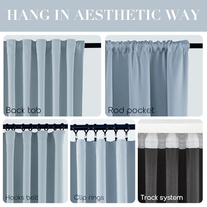 SHINELAND Light Blue Black Out Curtains 72 Inch Long, Thermal Insulated Room Darkening Pleated Drapes for Bedroom Living Room - color: Light Blue, size: 52"W x 72"L (Pack of 2)