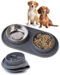 MalsiPree Puppy Slow Feeder & Water Bowl Set - 2-in-1, Gray | 2-in-1 silicone mat with 2 steel bowls - Use for puppies, slow feeding, adoption gifts & training