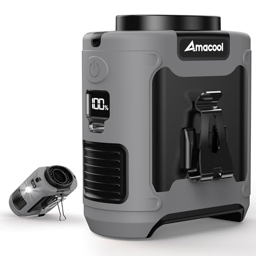 AMACOOL Portable Waist Fan Clip On, MAX 40H Work Time, 10000mAh Rechargeable Wearable Shirt Fan with Light, 16000RPM Powerful 5 Speed Belt Fans Personal Cooling Fans for Outdoor Jobsite Camping Travel - color: Gray