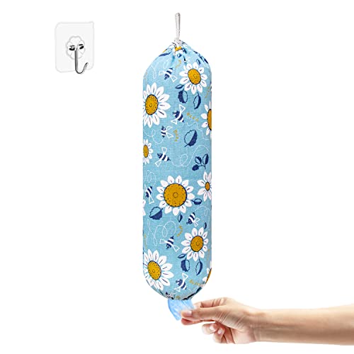 Plastic Bag Holder, Wall Mount Plastic Bag Organizer, Washable Large Grocery Bag Storage Dispenser, Shopping Bags Carrier for Home Kitchen Travelling, Free Adjustment with Drawstring, Sunflower,22x9" - color: Sun Flower