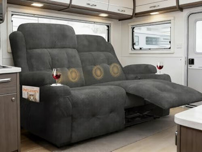 Reclining Loveseat, 55.1" RV PU Leather Wall Hugger Recliner Love Seats Sofa with Charging Station, Removable Armrest, Cup Holder, Double Recliners Couch, Manual Love Seat for Living Room - color: Fabric Gray, size: Hera - Loveseat