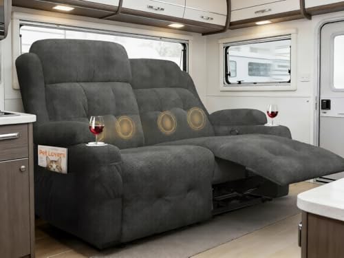 Reclining Loveseat, 55.1" RV PU Leather Wall Hugger Recliner Love Seats Sofa with Charging Station, Removable Armrest, Cup Holder, Double Recliners Couch, Manual Love Seat for Living Room - color: Fabric Gray, size: Hera - Loveseat
